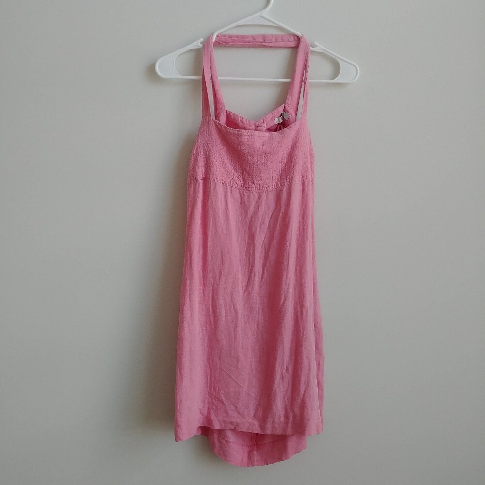 Madewell linen blend mini dress cross back bubble gum pink back cutout size 6